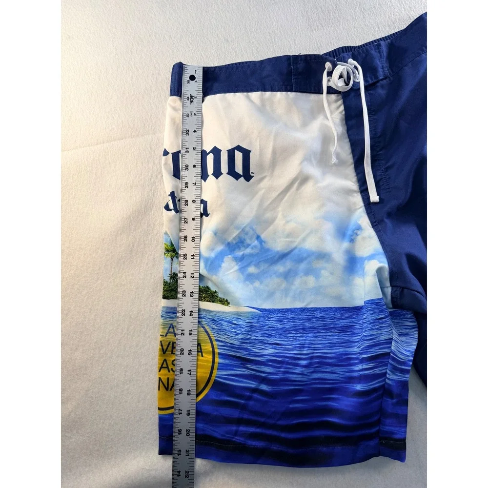 Corona Extra Mens Blue Graphic Beach Tropical Board Shorts Swim Trunks Size 36